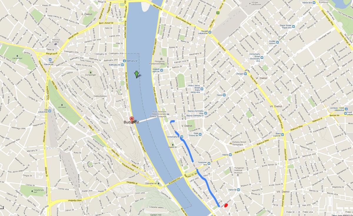 מפה של רחוב vaci בודפשט