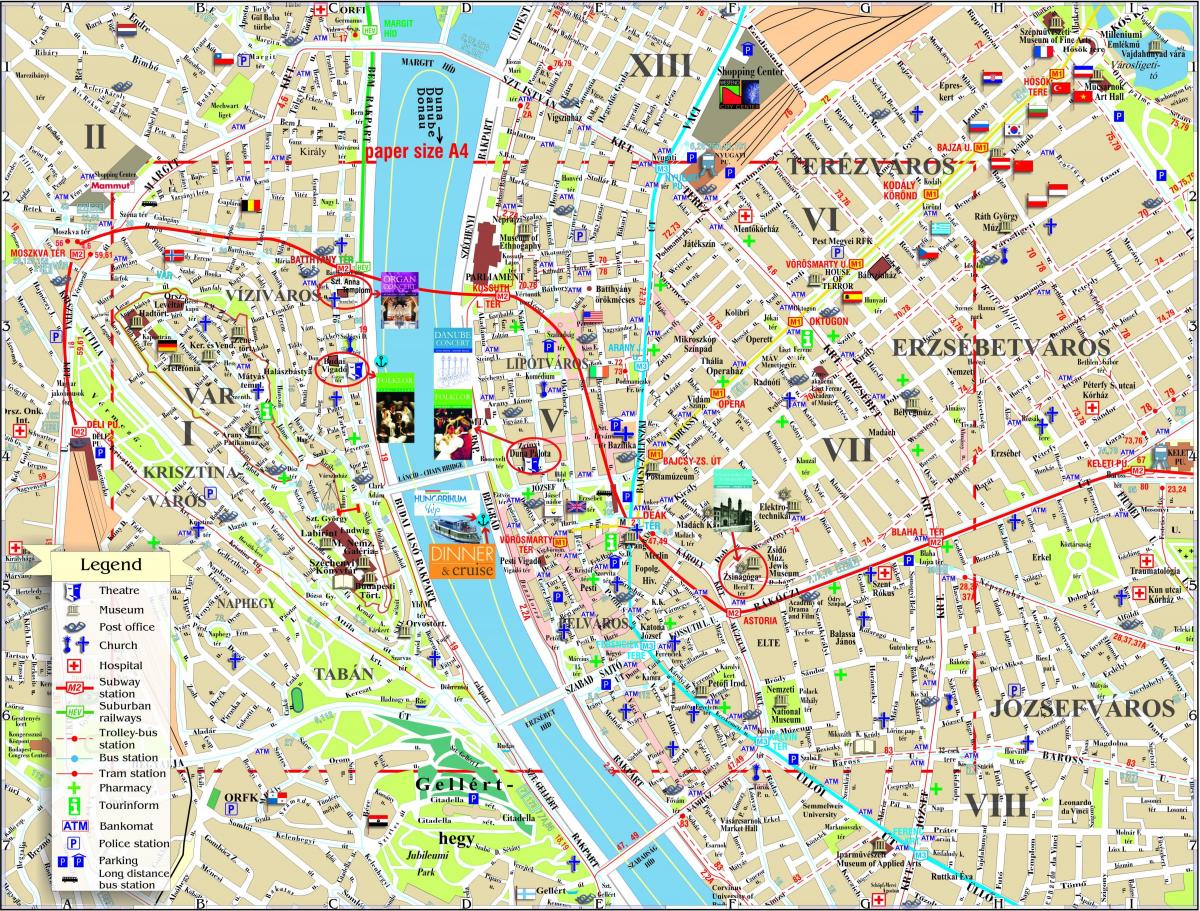 מפת הרחוב של מרכז העיר בודפשט