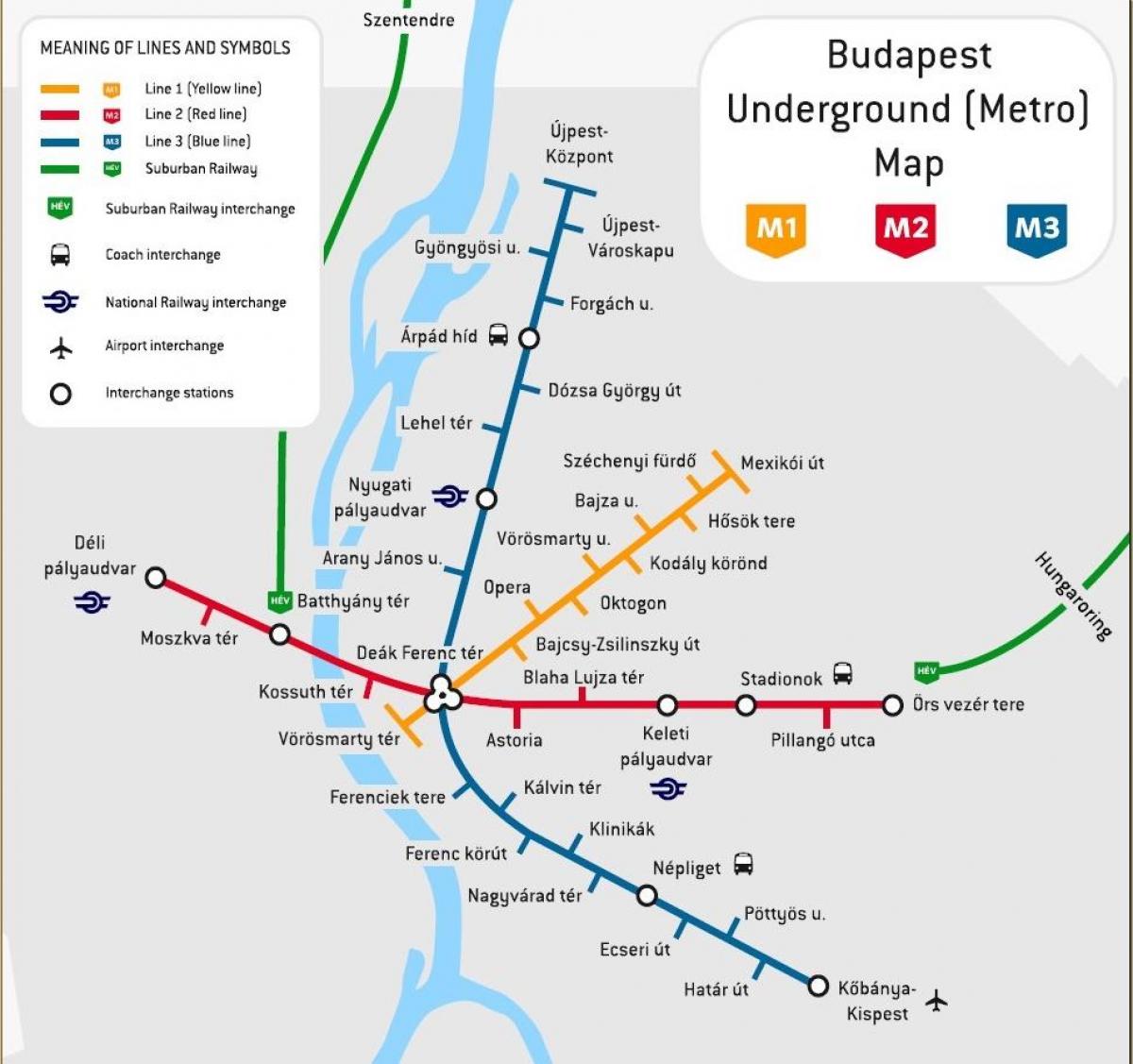 מפת המטרו בבודפשט הונגריה