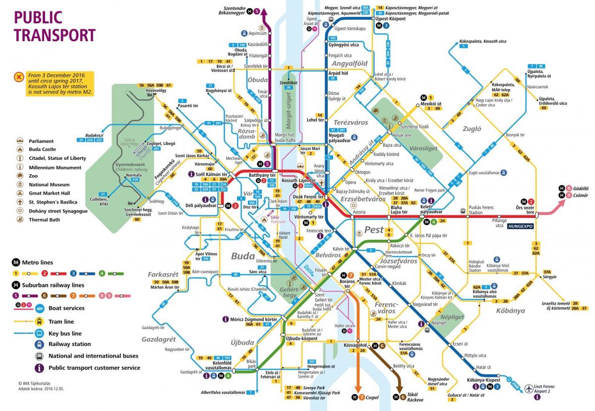 מפה של בודפשט תחבורה ציבורית