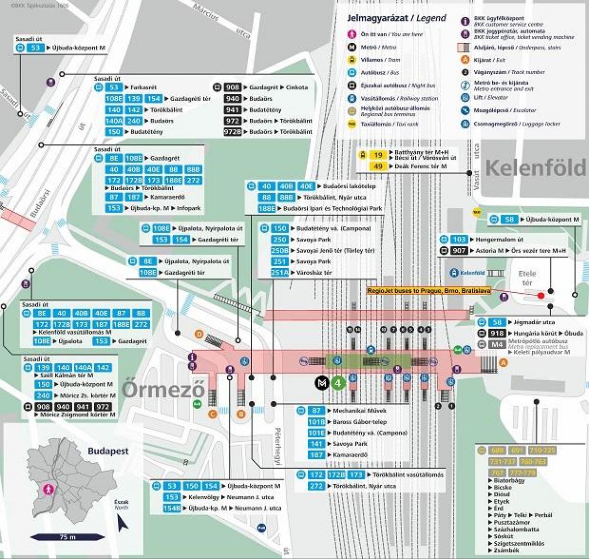 מפה של בודפשט kelenfoe תחנת